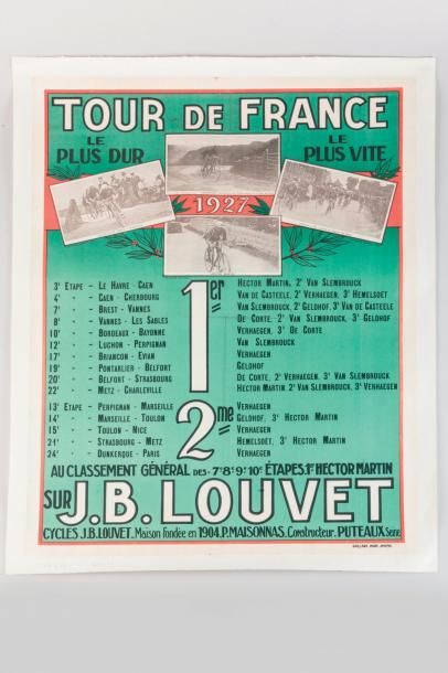 null 1927. Louvet, Martin. Affiche entoilée Cycles J.B.Louvet. Louvet leader du Tour...