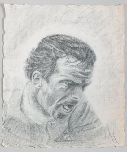 null 1981. HINAULT (Bernard). Superbe portrait au crayon par M.Henry. Ce bel artiste...