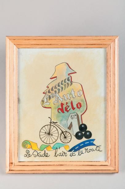null 1990. Dessin original «L'Auto-Vélo», «le stade, l'air et la route» par Laurent...