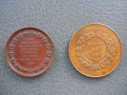 null 1865-1887. Médailles. Deux pièces très rares en bronze: a) médaille allemande,...