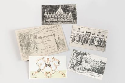 null Allemande et belge. 5 pièces: a) 4 cpa (belle tenue des dames gymnastes de 1913)...
