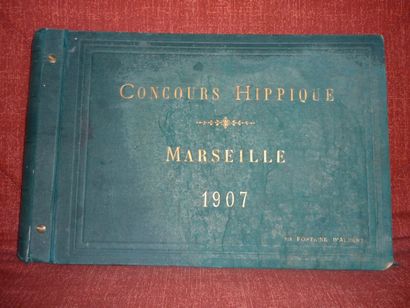 null 1907. Album-classeur de photos (dos cassé, 28x40). «Concours Hippique, Marseille,...