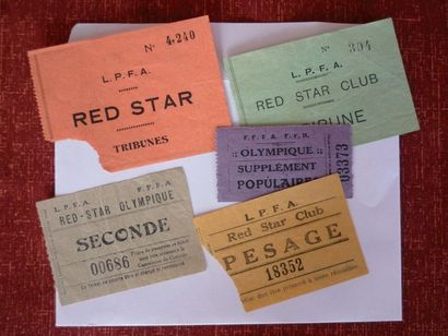 null 1926, 1928. 5 billets autour du Red Star: a) billet-ticket vert mention Red...