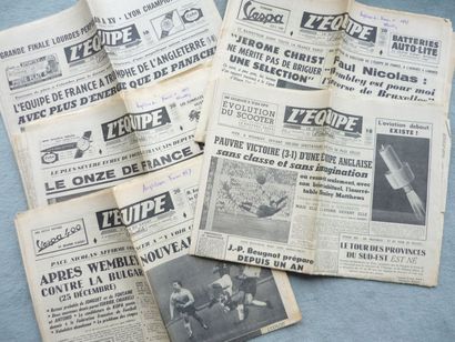 null 1949-51-54-55-57-58. Angleterre. 9 numéros de «L'Equipe»:a) France-Angleterre...