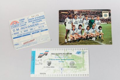null Années 1980-90. Olympique de Marseille. 3 pièces: a) billet de la Coupe d'Europe...
