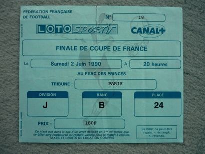 null 1990. Coupe de France. Billet coupé de la finale. 2/6/1990 au Parc des Princes....