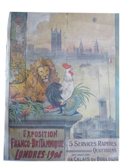 null Affiche: Exposition Franco-Britannique, Londres, 1908. 5 services quotidiens...