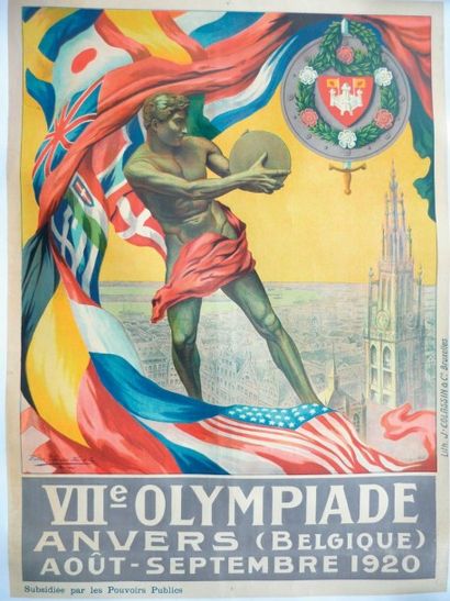 null Affiche officielle. Entoilée. VIIè Olympiade, Anvers (Belgique), août-sept 1920...