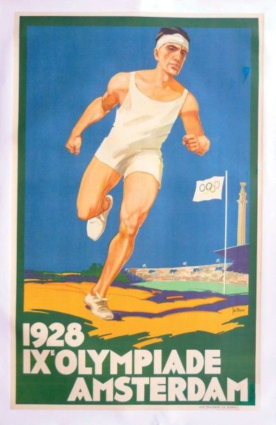 null Affiche officielle: «le marathonien au bandeau». 1928, ixè Olympiade Amsterdam...