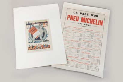 null Michelin. Deux pièces. a) Affiche d'intérieur entoilée «La page d'Or 1911, Avec...