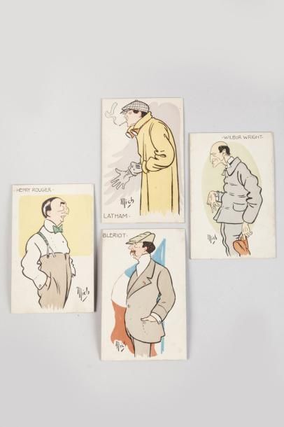 null Cartes-postales. 4 cpa. 4 pionniers de l'aviation (Wilbur Wright, Blériot, Latham,...