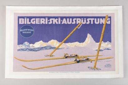 null Vers 1910. Affiche entoilée: Bilgeri-Ski=Ausrüstung (Bilgeri ski, l'équipement)....