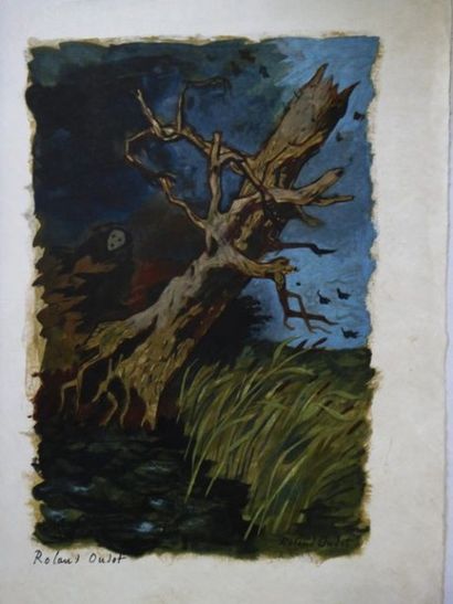 Roland OUDOT (French 1897-1981) "The Oak and the Reed" (Jean de la Fontaine) Original...