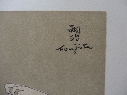 Tsuguharu FOUJITA (Japan 1886 - France 1968) Geishas and dove Woodcut Signed in the...