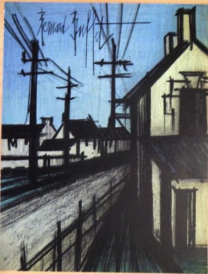Bernard BUFFET (French 1928 - 1999) (After) "Le village" Lithographie signée dans...