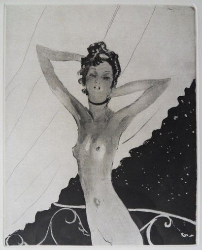 Jean-Gabriel DOMERGUE "The Pin-Up" Etching on vellum paper Not signed 56 x 38 cm...