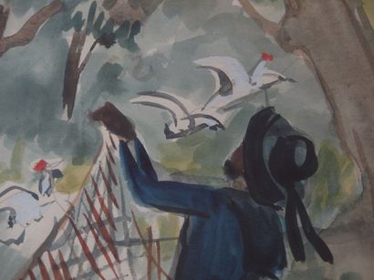 Yves BRAYER (French 1907-1990) Libérer les oiseaux Aquarelle sur papier (oeuvre unique...
