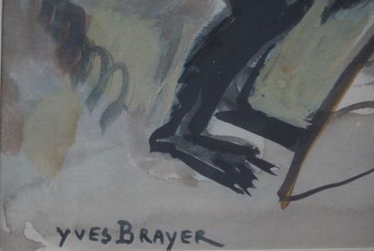 Yves BRAYER (French 1907-1990) Face au singe Aquarelle sur papier (oeuvre unique...