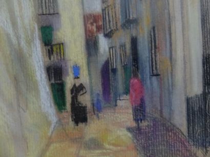 Emilio GRAU SALA Vieille rue à Cadaquès, 1966 Pastel sur traits de crayon sur papier...