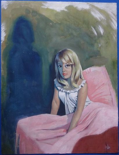 ASLAN (1930-2014) Pin-up in bed Gouache et aquarelle sur papier (oeuvre unique de...