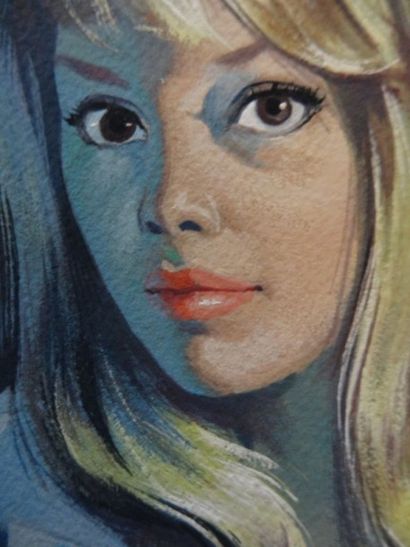 ASLAN (1930-2014) Pin-up in bed Gouache et aquarelle sur papier (oeuvre unique de...