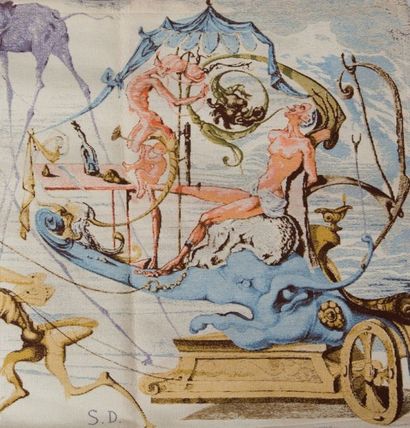 Salvador DALI (Spain 1904-1989) (After) The chariot with blue elephants Carpet Signature...