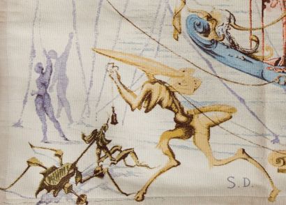 Salvador DALI (Spain 1904-1989) (After) The chariot with blue elephants Carpet Signature...