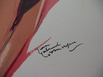 Jean-Gabriel DOMERGUE Élégante en rouge Lithographie sur pierre, sur papier Vélin...
