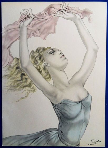Tsuguharu FOUJITA (Japan 1886 - France 1968) (after) "La danseuse au foulard rose"...