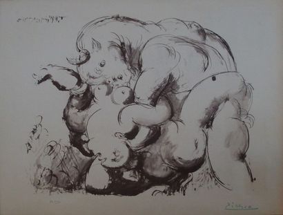 Pablo PICASSO (after) Minotaure et femme nue Lithographie et pochoir (procédé Jacomet)...