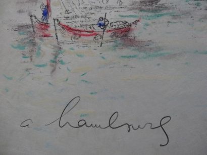 André HAMBOURG (1909-1999) Honfleur: Le cheval blanc Lithographie sur pierre entièrement...