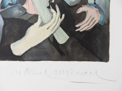Marcel MARCEAU (dit "le Mime") La Foule triste Lithographie sur Vélin Rives Signée...
