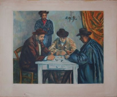 Jacques VILLON, after le tableau de Paul CÉZANNE "Les joueurs de cartes", 1929 Gravure...