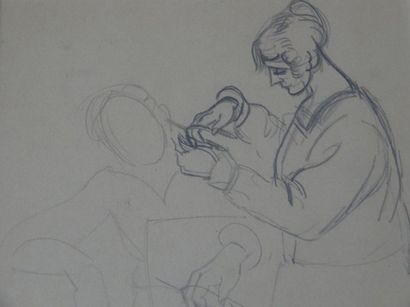André LHOTE (1885-1962) La coiffeuse Dessin à la mine de plomb (oeuvre unique de...