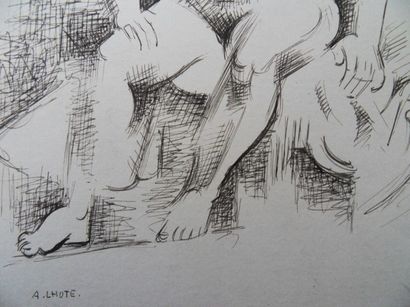 André LHOTE (1885-1962) Modèle assis Dessin à l'encre de chine (oeuvre unique de...