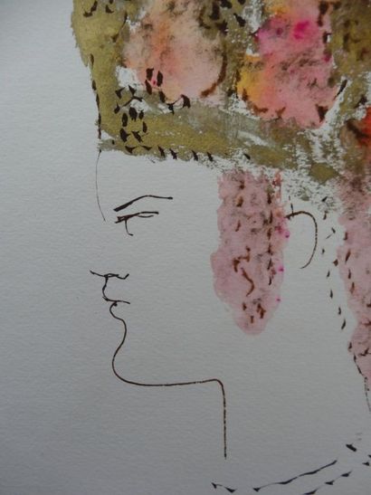 Léonor FINI (1908-1996) Young crowned woman Ink and watercolor on vellum paper Signed...
