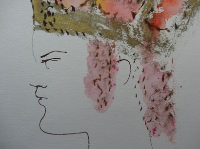 Léonor FINI (1908-1996) Young crowned woman Ink and watercolor on vellum paper Signed...