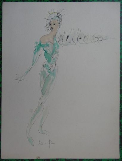 Léonor FINI (1908-1996) Chrysalid woman Ink and watercolour on vellum paper Signed...