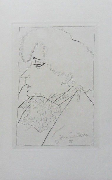 JEAN COCTEAU Portrait de Colette Gravure originale (eau-forte) sur vélin Signée dans...