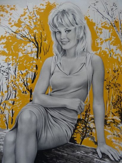 ASLAN (1930-2014) Pin-up en forêt Crayon de papier et aquarelle sur papier (oeuvre...