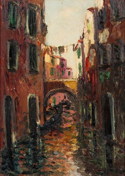 MANAGO VINCENT French (1880-1936) Canal in Venice (Italy) Oil on panel Signed in...