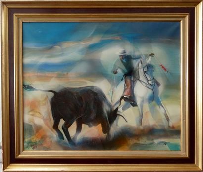 Jean-Baptiste Valadié (French Born in 1933) "Tauromachie" Oil on canvas - Signed...