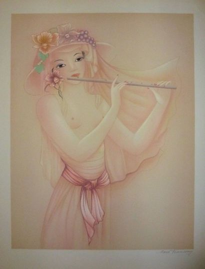Mara TRAN-LONG "La joueuse de flûte" Lithographie signée Dimensions: 56 x 76 cm