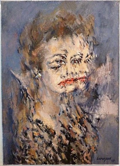 Robert LAPOUJADE (1921-1993) "Portrait de Jeanne Moreau", 1967 Huile sur toile signée...