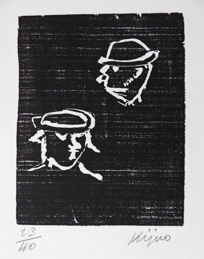 Ladislas KIJNO Verlaine et Rimbaud Gravure sur bois signée au crayon, sur vélin Limitée...