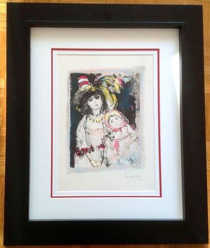 Jean JANSEM (French 1920-2013) The two dolls Framed watercolor Signed in crayon on...