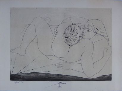 Pierre-Yves TREMOIS (French 1921) Couple: l'étreinte Gravure originale au burin et...