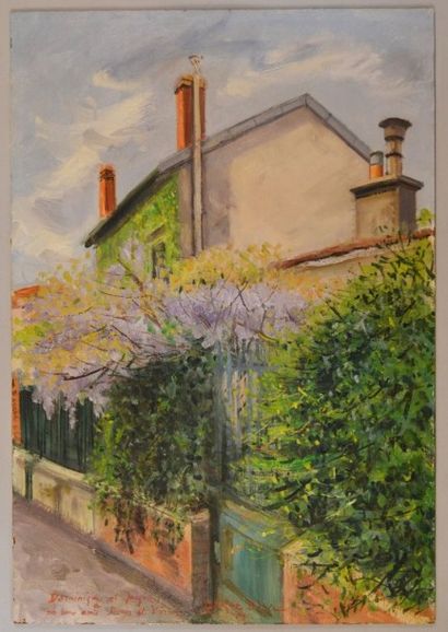 Jacques BIRR Paysage - Vue díune maison Huile sur panneau signèe 55x 38 cm Dèdic...