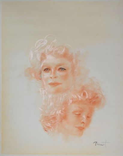 BRENOT Portrait Dessin au fusain sur papier signè en haut ? droite 38 x 28,5 cm (A...