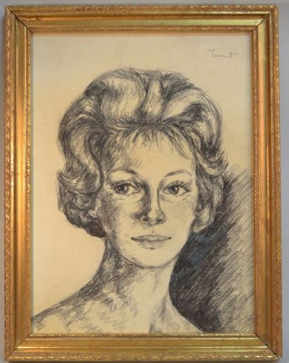 BRENOT Portrait Dessin au fusain sur papier signè en haut ? droite 38 x 28,5 cm (A...